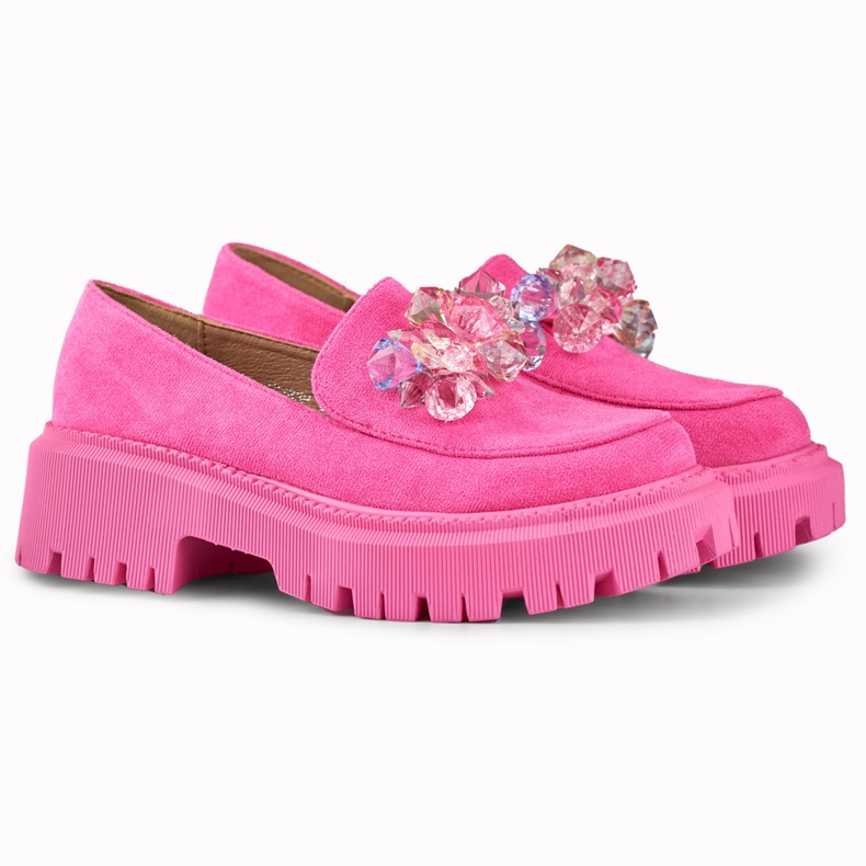Mocasines rosas con abalorios rosado 1