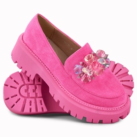 Mocasines rosas con abalorios rosado 2