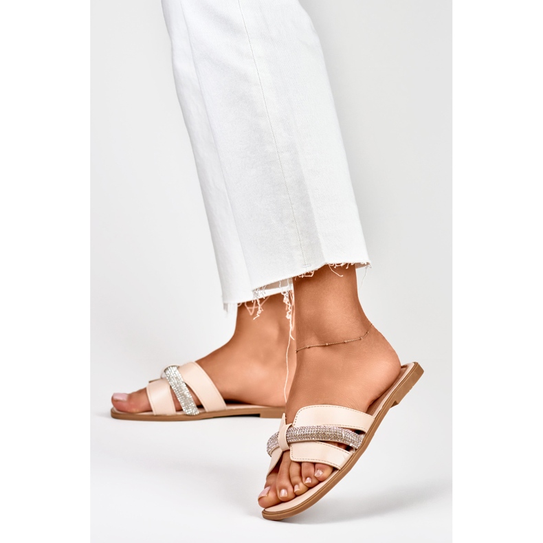 Chanclas de mujer beige con lentejuelas 1