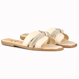 Chanclas de mujer beige con lentejuelas 3