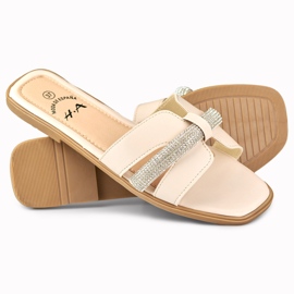 Chanclas de mujer beige con lentejuelas 4