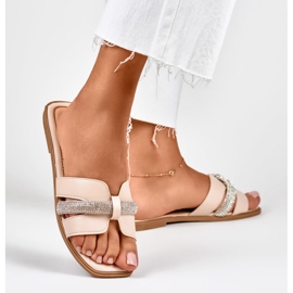 Chanclas de mujer beige con lentejuelas 6