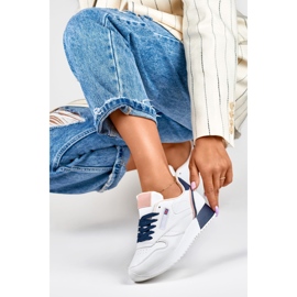Zapatillas deportivas clásicas de mujer blancas y azules. blanco 2