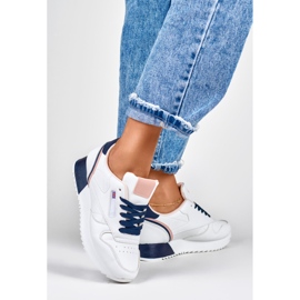 Zapatillas deportivas clásicas de mujer blancas y azules. blanco 4