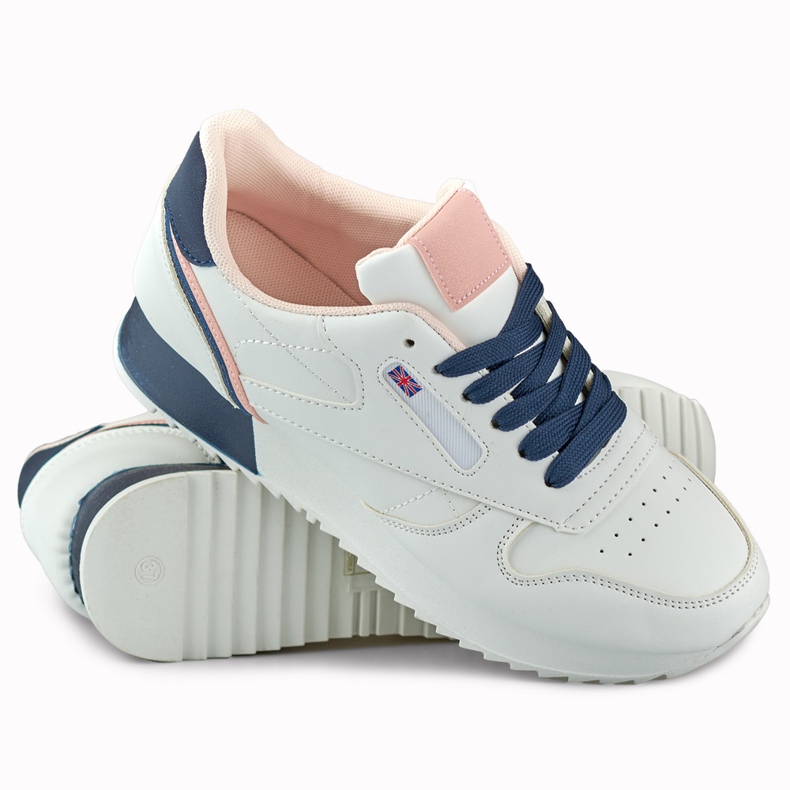 Zapatillas deportivas clásicas de mujer blancas y azules. blanco 1