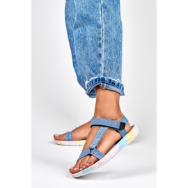 Sandalias deportivas mujer vaqueras con velcro azul 3