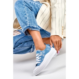 Zapatillas de mezclilla de mujer en la plataforma. azul 3