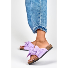 Clásicas zapatillas de casa de mujer ante morado con lazo violeta 2