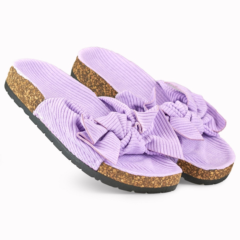 Clásicas zapatillas de casa de mujer ante morado con lazo violeta 1