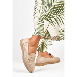 Zapatos mujer calados con brillo dorado beige 3