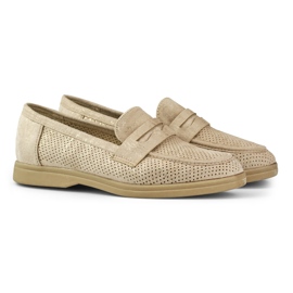 Zapatos mujer calados con brillo dorado beige 5