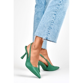 Zapatos de salón verdes con tacón abierto 3