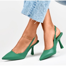 Zapatos de salón verdes con tacón abierto 5