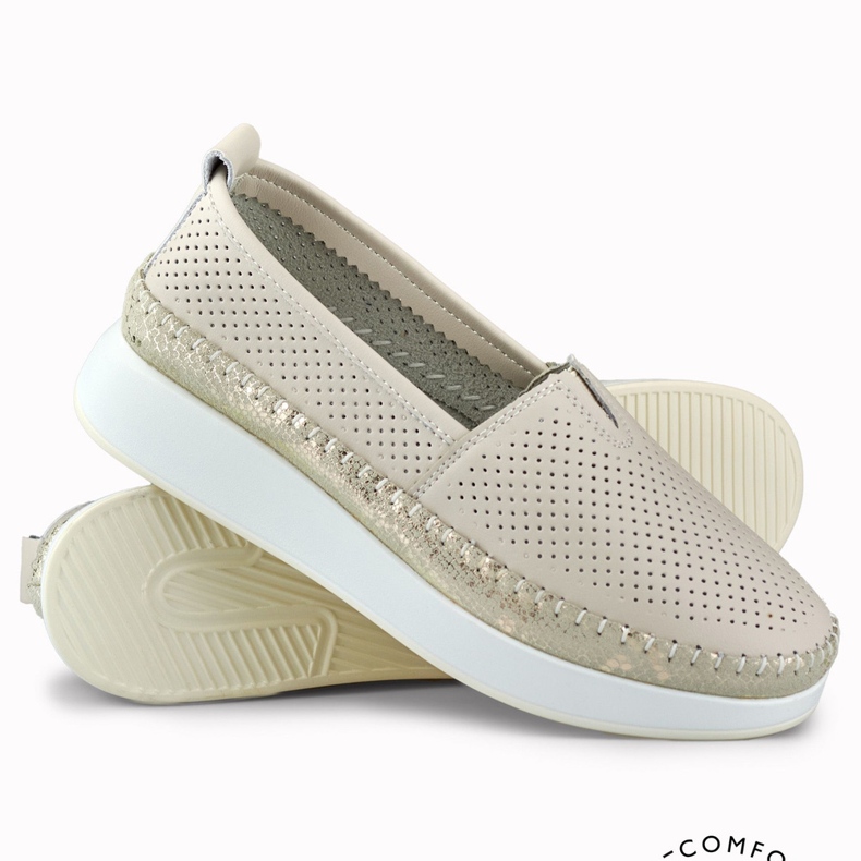 Zapatos mujer piel calados beige 1