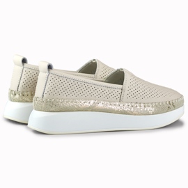 Zapatos mujer piel calados beige 5