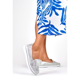 Zapatos mujer piel calados plata 3