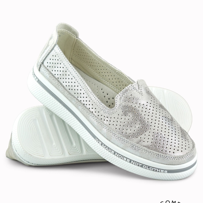 Zapatos mujer piel calados plata 1
