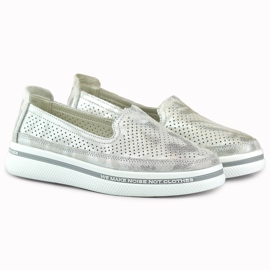 Zapatos mujer piel calados plata 5
