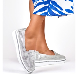 Zapatos mujer piel calados plata 6