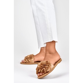 Pantuflas planas mujer flores marrón 2
