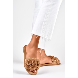Pantuflas planas mujer flores marrón 3