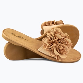Pantuflas planas mujer flores marrón 1