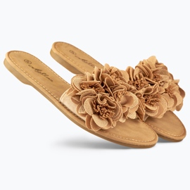 Pantuflas planas mujer flores marrón 5