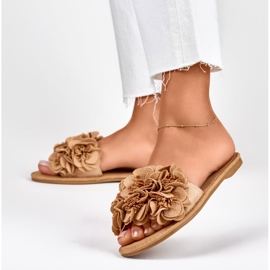 Pantuflas planas mujer flores marrón 6