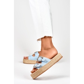 Alpargatas de mujer con hebillas decorativas azul 2