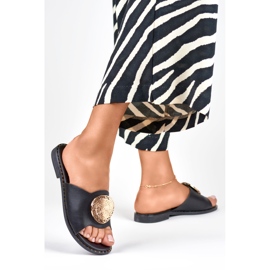 Pantuflas de mujer negras con decoración dorada negro 3