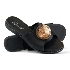 Pantuflas de mujer negras con decoración dorada negro 1