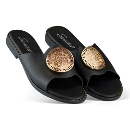 Pantuflas de mujer negras con decoración dorada negro 5