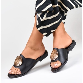 Pantuflas de mujer negras con decoración dorada negro 6