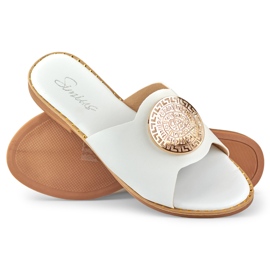 Pantuflas de mujer blancas con decoración dorada blanco 3