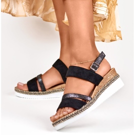 Sandalias negras de mujer con cuña baja negro 6