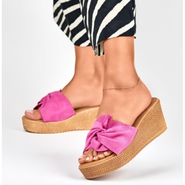 Pantuflas fucsia de mujer con cómoda cuña rosado 6