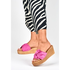 Pantuflas fucsia de mujer con cómoda cuña rosado 3