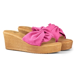 Pantuflas fucsia de mujer con cómoda cuña rosado 5