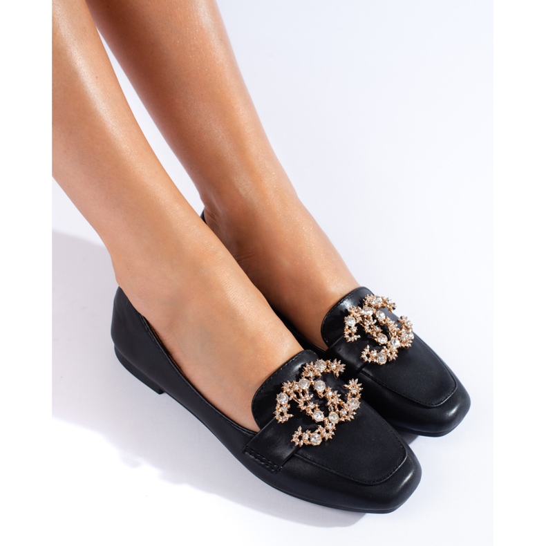 Mocasines de mujer Shelovet negros con pedrería 1