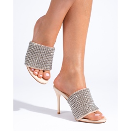 Elegantes sandalias de tacón con circonitas Shelovet beige 2