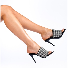 Elegantes sandalias negras de tacón Shelovet con circonitas negro 1