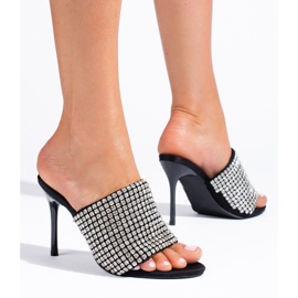 Elegantes sandalias negras de tacón Shelovet con circonitas negro 2
