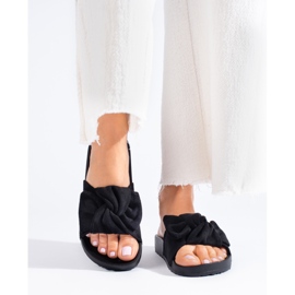 Zapatillas de casa de ante negro para mujer en la plataforma Shelovet 3