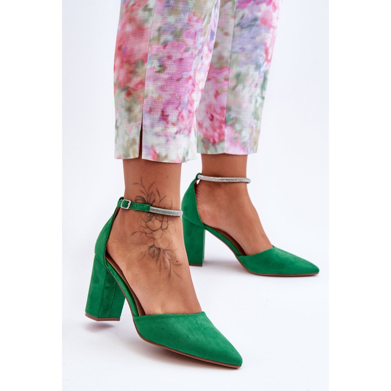 Zapatos De Salón De Ante Con Zirconia Cúbica De Diamante Verde 1