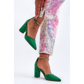 Zapatos De Salón De Ante Con Zirconia Cúbica De Diamante Verde 3