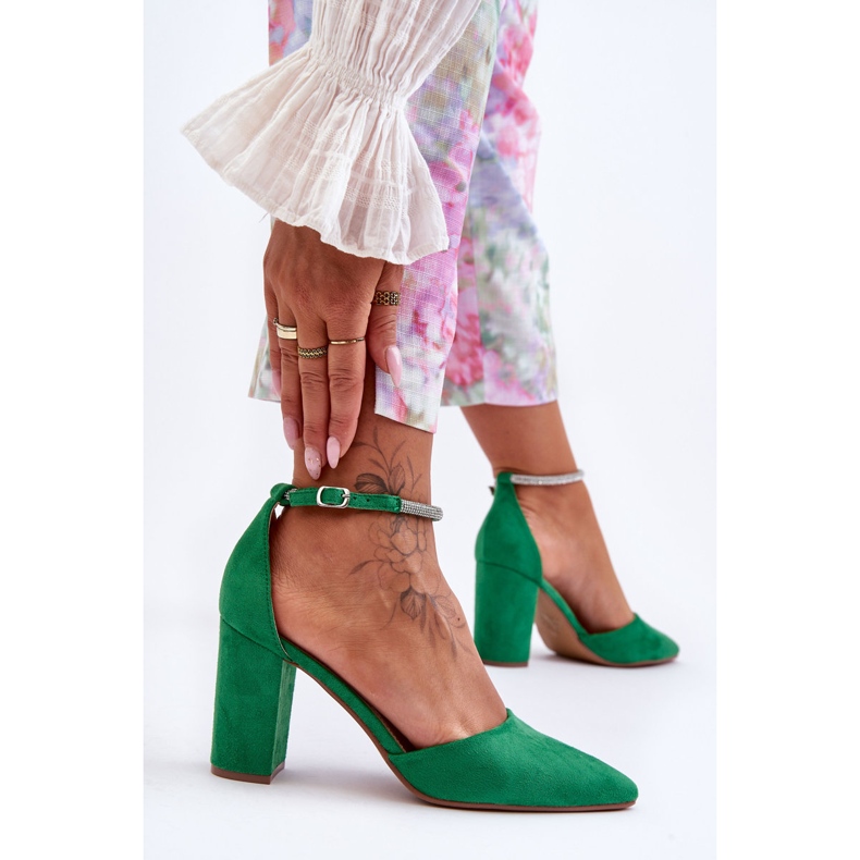 Zapatos De Salón De Ante Con Zirconia Cúbica De Diamante Verde 2