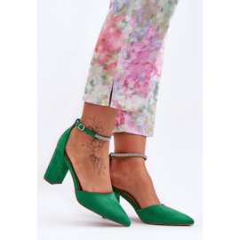 Zapatos De Salón De Ante Con Zirconia Cúbica De Diamante Verde 6