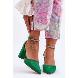 Zapatos De Salón De Ante Con Zirconia Cúbica De Diamante Verde 7