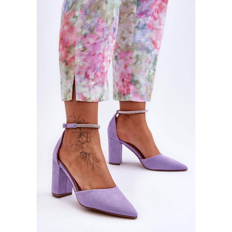 Zapatos De Tacón De Ante Con Circonita Púrpura Diamante violeta 1