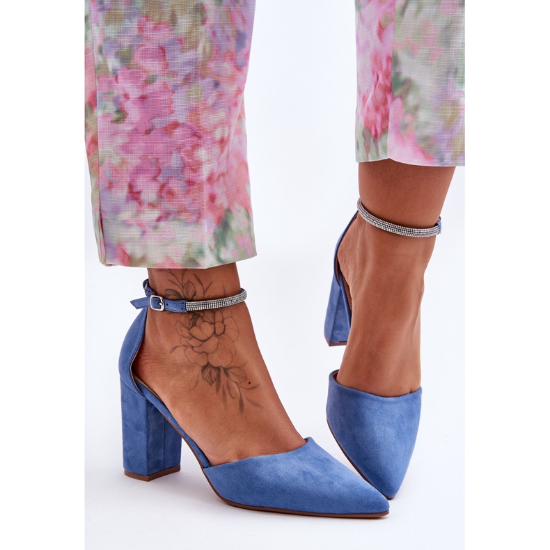 PS1 Zapatos De Salón De Ante Azul Diamante Con Circonitas Cúbicas 2